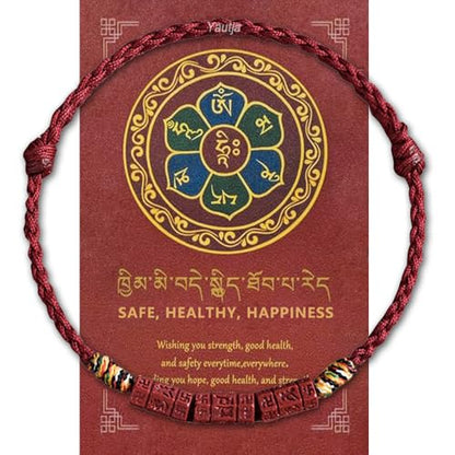 Yautja Tibetan Buddhist Red Buddha Spiritual Protection Red String Bracelet | Meditation Prayer Jewelry for Good Luck Health Wealth, Cinnabar Beads Exorcism Bracelet with Amulet Card, Handmade Adjustable - color: winered with talisman