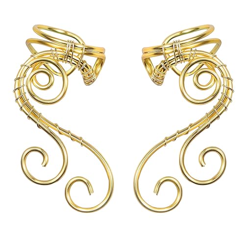 Handmade Ear Cuff Earrings, OwMell Elf Ear Cuffs No Piercing Hypoallergenic Simple Rolled Earrings Fantasy Costume for Party Wearing - style: Gold