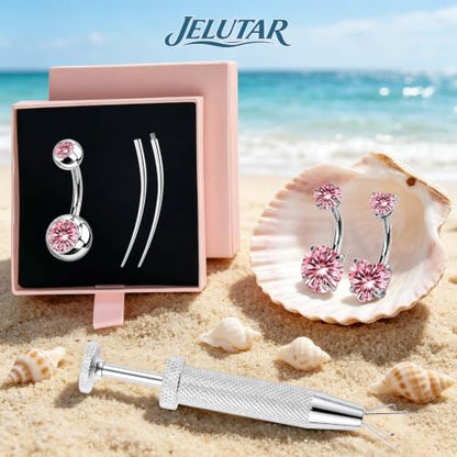 JELUTAR 316L Belly Button Rings, 6 PCS 14G Belly Rings Piercing Kit - color: Pink