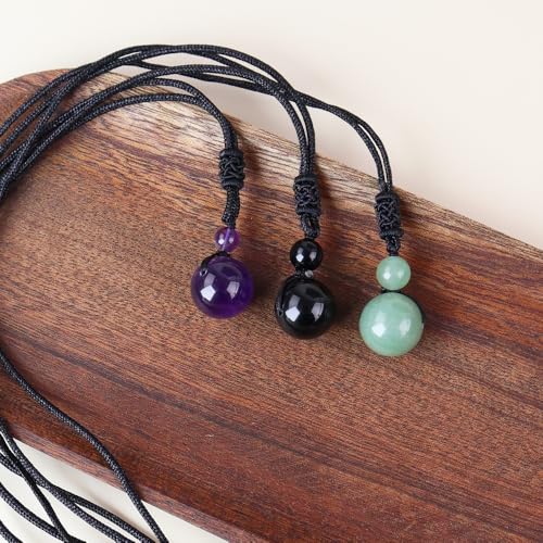 Anjiucc Natural Gemstone Healing Crystals Necklace, Adjustable Chakra Beads Pendant for Women Men, Protection, Energy Balance - color: 3pcs set 2