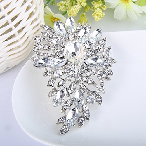 EVER FAITH Women's Austrian Crystal Wedding Flower Leaf Bouquet Brooch - color: Clear Silver-Plated-Base