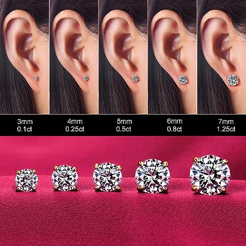 Kainier Women's 14K Gold Plated CZ Stud Earrings Simulated Diamond Round Cubic Zirconia Ear Stud Set（5 Pairs)… - color: Flatback-Gold