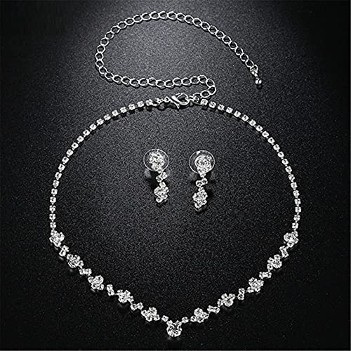 Silver Bridal Earrings and Necklace Set, Crystal Wedding Jewelry Set Gifts for Women