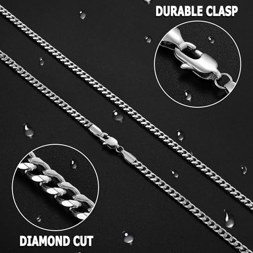 sovesi 3.5/5mm Cuban Link Chain Necklace for Men, Silver Tone/Black/14K Gold Plated Stainless Steel Necklace Chain, Mens Chain 16-28 Inch Jewelry Gift - size: 18 inches, style: Silver 3.5mm
