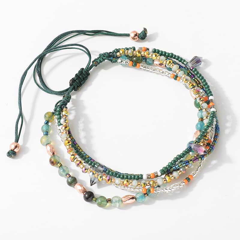 Boho Braided Beaded Ankle Bracelets Handmade Adjustable Beach Wrap Bracelet Draw String Anklets Bracelets Gifts for Women - color: Green