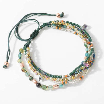 Boho Braided Beaded Ankle Bracelets Handmade Adjustable Beach Wrap Bracelet Draw String Anklets Bracelets Gifts for Women - color: Green