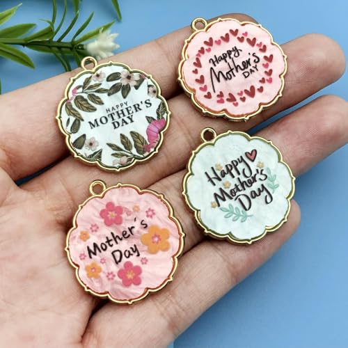 Youdiyla 8pcs Alloy Enamel Printed Flower Mother's Day set Pendant Jewelry Making DIY Keychain Earrings Pendant Various Design Charms for Jewelry Making Bracelets Necklace (SN775) - color: SN775