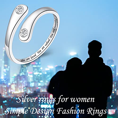 Fookduoduo 925 Sterling Silver Ring Inspirational Jewelry adjustable Wrap Open Rings for Women - style: Circle CZ