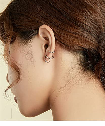 925 Sterling Silver Double Illusion Claw Trendy Stud Earrings for Women - color: Simple Line Earrings