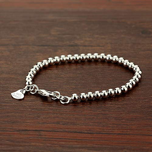 Dankadi New Women's 925 Sterling Silver Bracelet Minimalist 4-6MM Round Bead Chain Solid Silver Bracelet Charm Jewelry Lobster Claw Clasp - style: Silver 6mm18cm