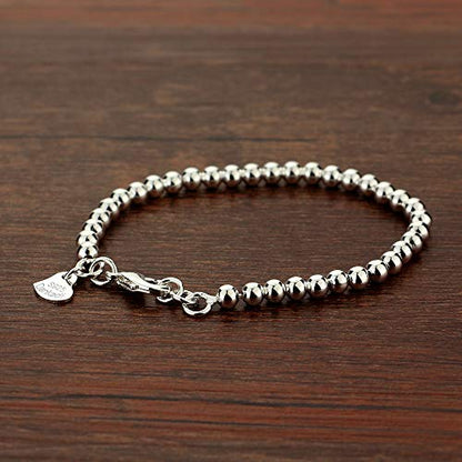 Dankadi New Women's 925 Sterling Silver Bracelet Minimalist 4-6MM Round Bead Chain Solid Silver Bracelet Charm Jewelry Lobster Claw Clasp - style: Silver 6mm18cm