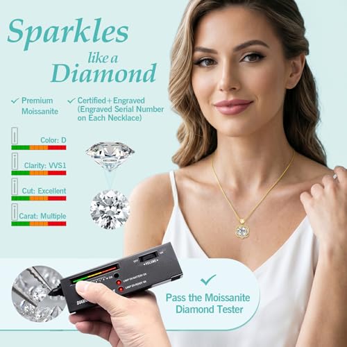 Moissanite Heart Necklace for Women, 2-5 Carat Moissanite Heart Pendant Necklace, S925 Sterling Silver Gold Plated, Double Love Heart Design Pendant, Anniversary Birthday Valentines Mothers Day Gifts for Wife Mom Girlfriend - style: 5.0 Carats-Yellow Gold