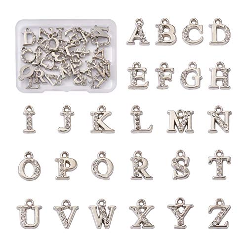 Craftdady Letter Charms Capital Pendants Mixed A-Z Initial Letter Number Charms DIY Bracelet Necklace Pendants for Jewelry Making, Gold, Antique Silver, Platinum - color: Platinum + Crystal, 11-13x8-12mm