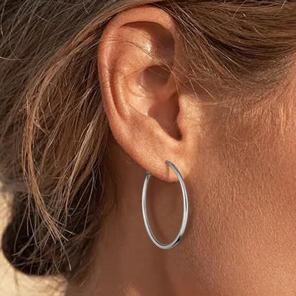 14K Gold Plated 925 Sterling Silver Posts large Hoop Earrings for Women, Hypoallergenic Big Hoop Earrings Lightweight Jewelry for Women 30/40/50/60/70MM - color: Silver-40mm