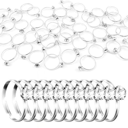42 Packs Diamond Engagement Rings, Bridal Shower Decorations Fake Wedding Rings Adjustable Ring for Wedding Table, Cupcake Toppers, Party Supply Favor Accents (42 Pcs)