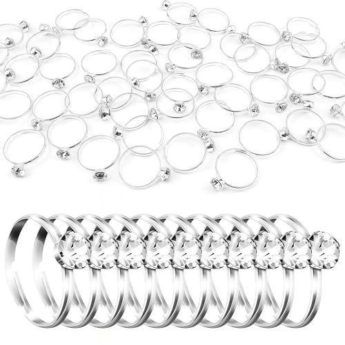 42 Packs Diamond Engagement Rings, Bridal Shower Decorations Fake Wedding Rings Adjustable Ring for Wedding Table, Cupcake Toppers, Party Supply Favor Accents (42 Pcs)