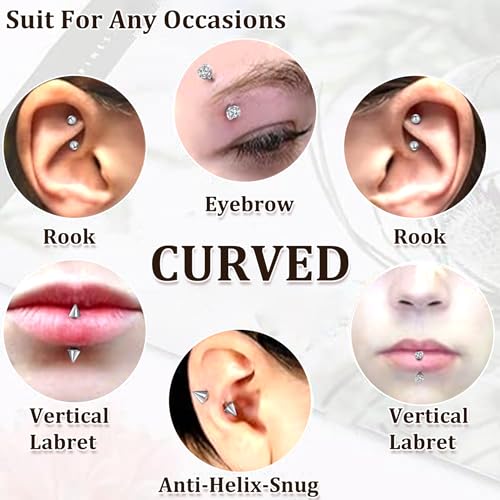 Zolure Eyebrow Piercing Jewelry Curved Barbell Stianless Steel Tiny Eyebrow Ring Daith Rook Earrings Vertical Labret Lip Jewelrys Ear Helix Conch for Women Men 16g 6mm/8mm/10mm - color: 16G 6mm/8mm/10mm #1S