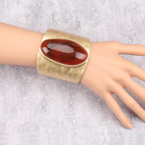 Gold Cuff Bracelet for Women Chunky Bracelet Statement Bracelet | Chunky Bangle Bracelets for Women Silver Beaded Open Bangle Stackable Stretch Bead Bracelet Boho Jewelry Gift for Wife Couple - style: Large Gold Bracelets