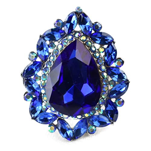 NYFASHION101 Radiant Teardrop Stone Adjustable Cocktail Statement Ring - color: Celestial Royal/Silver-Tone