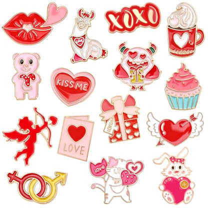15 Pcs Valentine's Pins, Valentine's Day Lapel Pins Love Heart Enamel Backpack Brooch Badge Pin for Clothes Bags Hats Accessories Party Favors Gifts - style: Valentine's Pin