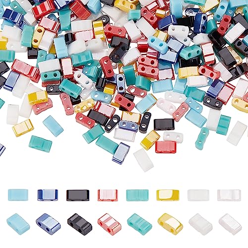 SUNNYCLUE 1 Box 800Pcs 8 Style 1/2 Tila Beads Double Hole Glass Tile Beads Bulk Glass Mini Flat Loose Spacer s for Jewelry Making DIY Craft Multi-Strand Embroidery Curtains Gift - color: 800pcs 8 Styles Opaque Glass Beads