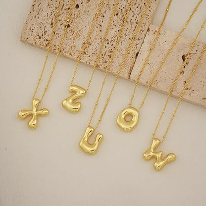 Bheop Initial Necklace for Women, Gold Silver A-Z Bubble Letter Necklace | Chunky Personalized Monogram Name Pendant, Cute Balloon Charm, Dainty Beaded Chain, Trendy Jewelry Gifts, Non Tarnish - color: Gold, style: O