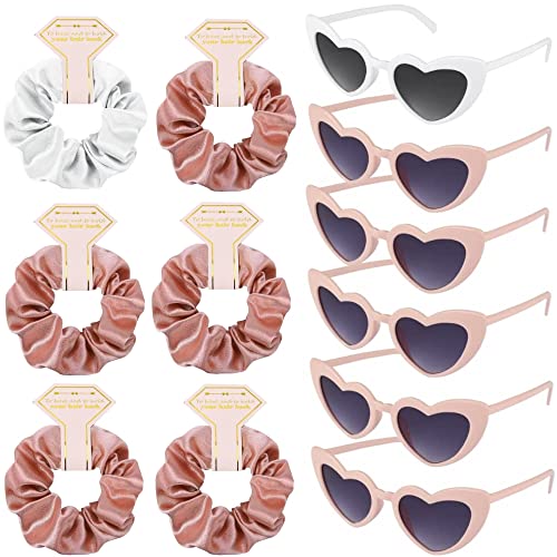 Satin Bridesmaid Scrunchies Bachelorette Hair Ties Set of 6 sunglasses Bridal Shower No Damage Hairties ideas Gift for Wedding Party Favors Bridesmaid Proposal Gifts (White&Rose gold) - color: 6pcs White&Rose Gold