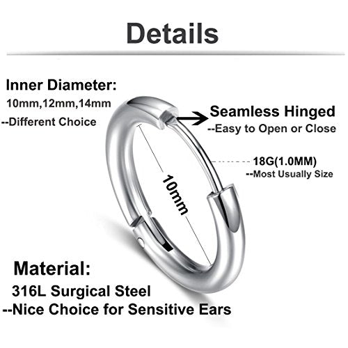 Hypoallergenic Titanium Steel Loop Earrings Set for Men Women Huggie Hoop Cartilage Piercing 18G - color: A:Mixed 4Pairs