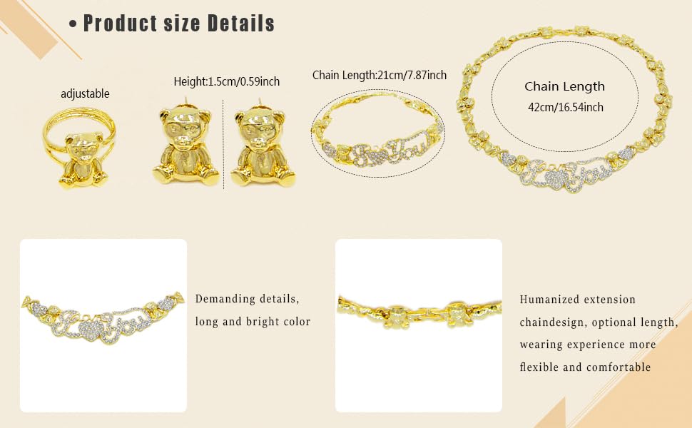 African Necklace Set Hugs and Kisses Gold Jewelry Sets For Women 18k Gold/Silver Filled LOVE Necklaces Jewelry Sets Wedding Jewelry Necklace Earrings Bracelet Ring Gifts - color: Gold