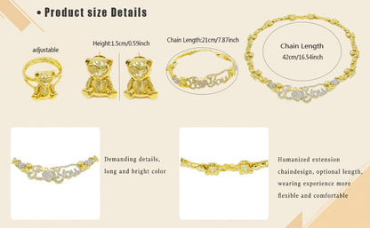 African Necklace Set Hugs and Kisses Gold Jewelry Sets For Women 18k Gold/Silver Filled LOVE Necklaces Jewelry Sets Wedding Jewelry Necklace Earrings Bracelet Ring Gifts - color: Gold