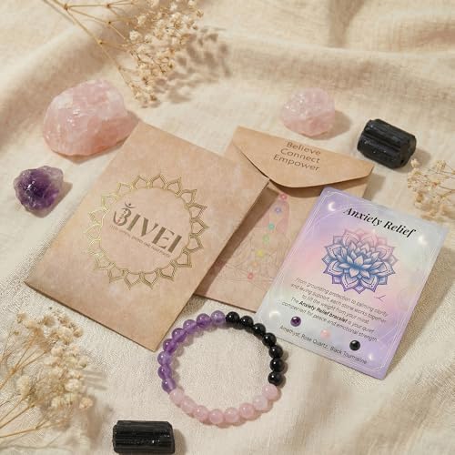 Bivei Protection Crystal Healing Bracelet | 8MM Strength Bracelet Spiritual Stretch Beaded Jewelry for Women Men Gift - color: Anxiety Relief, size: Large 8-8.27 inch