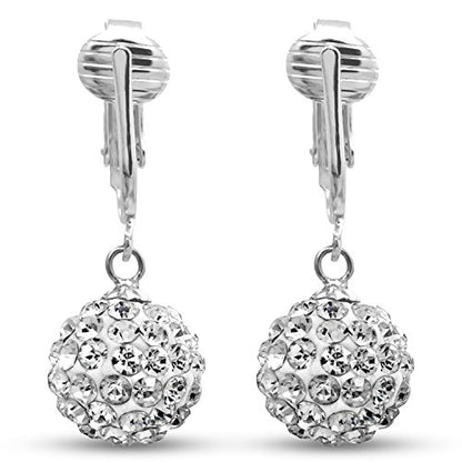 Silver Clip On Earrings For Women, They Look Pierced, Don't Pinch & Won't Fall Off, Hypoallergenic & Lightweight - color: Silver Sparkle CZ