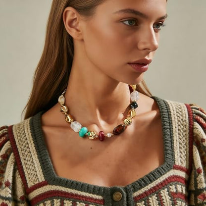 Chunky Acrylic Beaded Necklace for Women Colorful Acrylic Resin Beaded Choker Big Round Beads Statement Necklace Fashion Jewelry - color: Gold