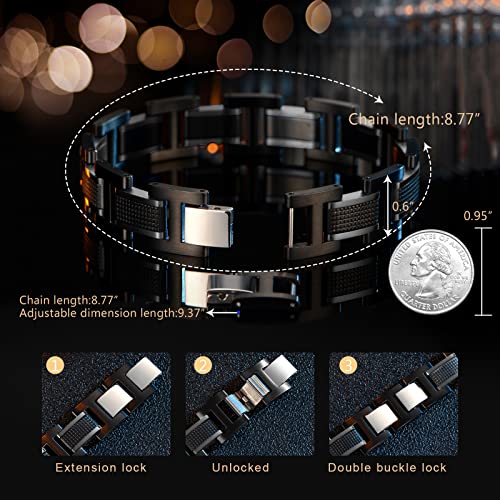 Holizaly Men's Stainless Steel Two Tone Square Link Bracelet, Black and Blue Ion Plated Black - color: silver black