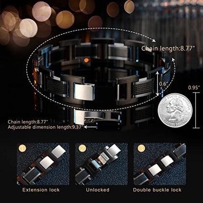 Holizaly Men's Stainless Steel Two Tone Square Link Bracelet, Black and Blue Ion Plated Black - color: silver black
