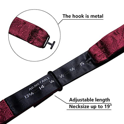 YOHOWA Bow Ties for Men Self-tied Silk Bowtie Solid Color with Lapel Pin and Handkerchief Cufflinks for Wedding Party Prom - color: A Both Burgundy