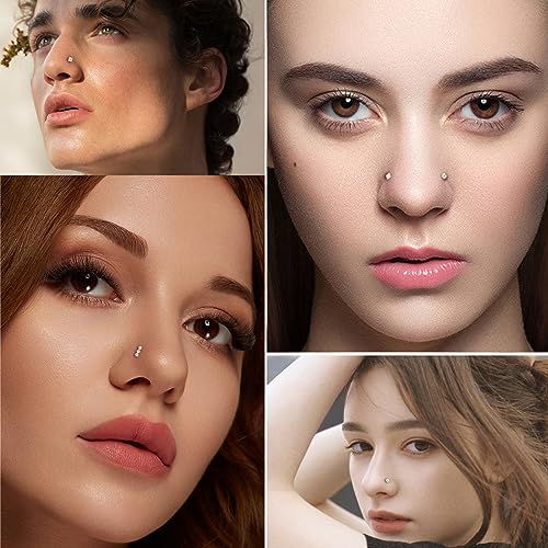 14k Gold Plated 316L Surgical Steel 22g/20g/18g Nose Rings Studs L-Shape Bone Screw Nostril Piercing 1.5mm 2mm 2.5mm 3mm 3.5mm 4.5mm CZ Nose Studs for Women - color: 20g 9pcs Bone Silver Surgical Steel with 3diamond