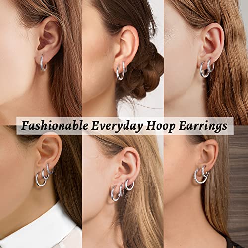 14K Gold Plated Hoop Earrings for Women with 925 Sterling Silver Post, Lightweight Small Hoop Earrings 15mm/20mm Huggie Hoop Earrings - color: CZ Hoop - 925 Sterling Silver, size: 15MM