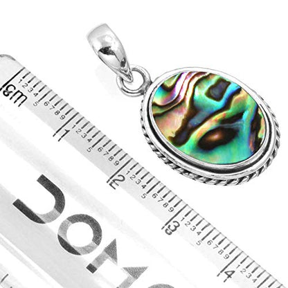 Chunky Natural Gemstone Pendant Necklace For Women Onyx, Turquoise, Amber, Garnet Oval Boho Genuine 925 Sterling Silver Handmade Jewelry - color: Abalone Shell