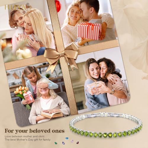 HEEYA Birthstone Silver/Gold Plated Tennis Bracelets, Adjustable 4mm CZ Tennis Bracelets for Women, Fashion Jewelry Wedding Gift Size 6.8 inch+1 inch Extender - color: 08 August Peridot