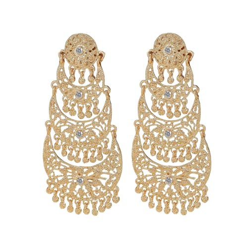Bohemian Gold Long Tassel Dangle Drop Earrings, Beaded Chandelier Earrings for Women Extra Long Earring Party Wedding Wear Holiday Jewelry Accessories Gifts