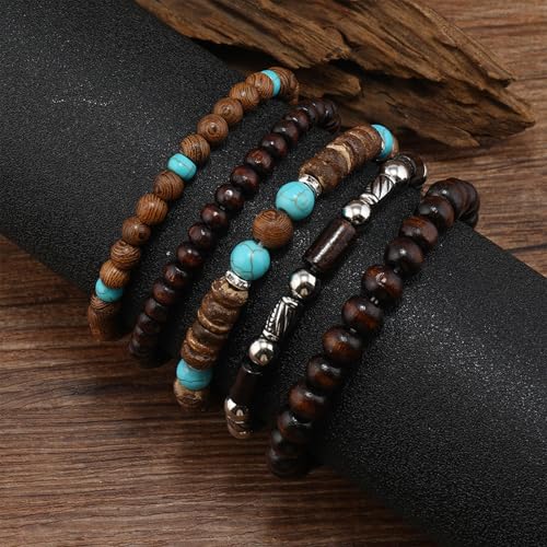 Wood Bead Necklace Africa Wooden Chain Statement Unisex Chunky Necklaces - color: 5 Wooden bracelet-blue