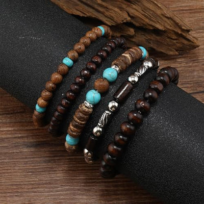 Wood Bead Necklace Africa Wooden Chain Statement Unisex Chunky Necklaces - color: 5 Wooden bracelet-blue