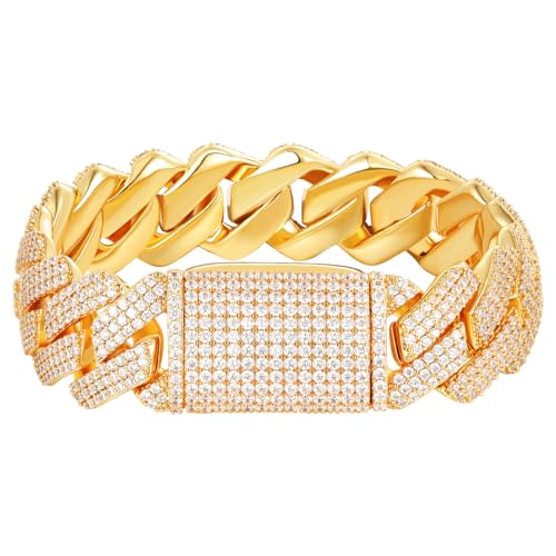 Ucciyo 30MM/25MM Cuban Link Chain for Men, Luxury Iced Out Diamond Chain | Luxurious Diamond-Simulated, Large Miami Cuban Style, 18K Gold Plated - color: Gold-18MM, size: 7.5 Inch
