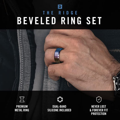 The Ridge Tungsten Rings For Men - Mens Wedding Band - Strong, Durable, and Scratch-Resistant Beveled Ring With Silicone Band - color: Burnt Titanium