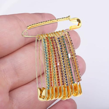 Gold Rhinestone Safety Pins, Rhinestone Gold Safety Pins Large Pin Brooches, Women Brooch Pins Sweater Shawl Clips Faux Crystal Pearl Fancy for Women