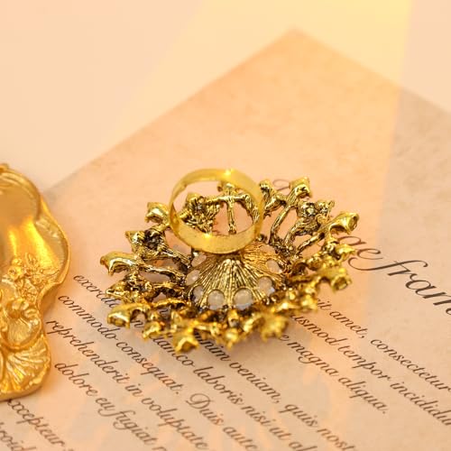 Elegant Big Crystal Ring for Women Gold Stacking Pearl Rhinestone Flower Rings Open Finger Adjustable Crystal Statement Ring Jewelry for Bridal Wedding - color: Crystal 6-black