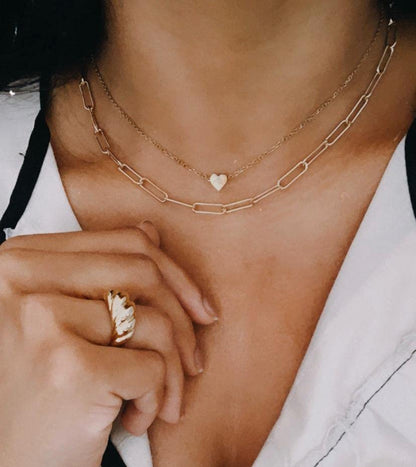 Lauren Paperclip Bolo Necklace Layered Stacked Paper-clip Link for Women Adjustable Lobster Clasp Gold Plated Stainless Steel Link Charm Chain(16"/20"/24")