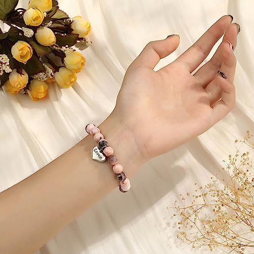 MIXJOY Inspirational Gifts for Women, Heart Charm Pink Elastic Beads Bracelet, Positive Affirmations Get Well Soon Gifts - style: cousins charm side by side pink