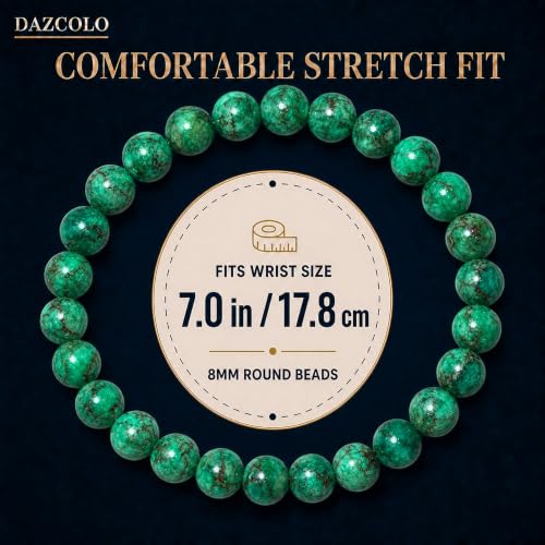 8mm Natural Crystal Stretch Bracelet | Handmade Round Stone Bead Bracelet, Runs Large, Meditation Yoga Gift for Women & Men - color: Green Magnesite Turquoise